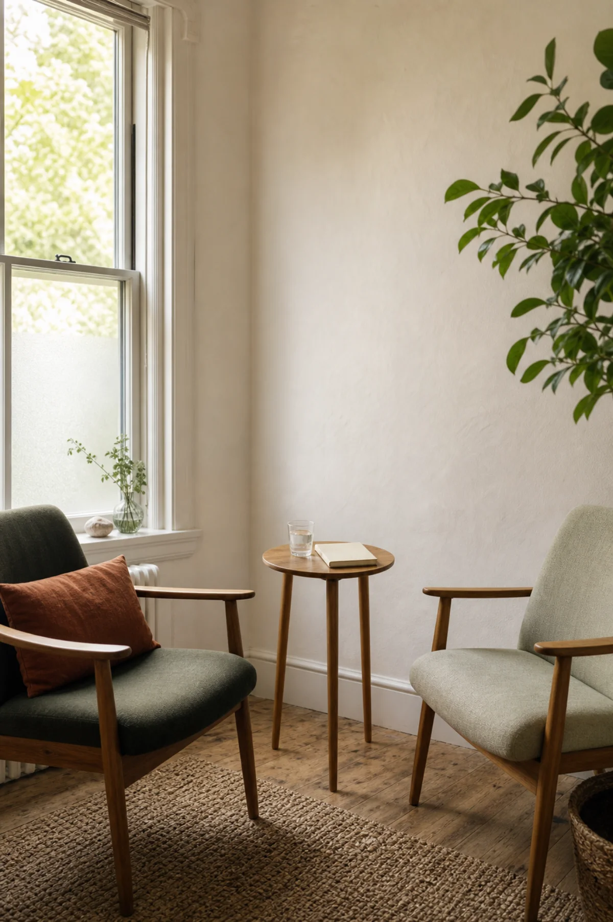 Two chairs prepared for a quiet one-to-one conversation